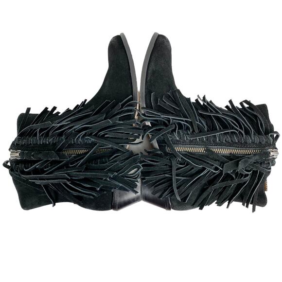Cynthia Vincent Nibble Fringe Suede Ankle Heeled Bootie in Black, Size 8.5 - Picture 3 of 16